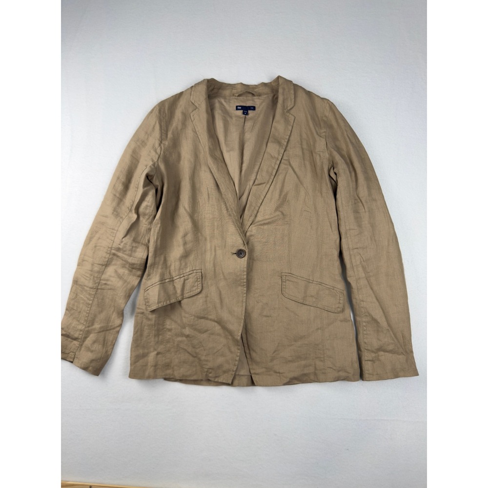 Gap Womens Khaki Tan 100% Linen Single Button Blazer Jacket Size 10